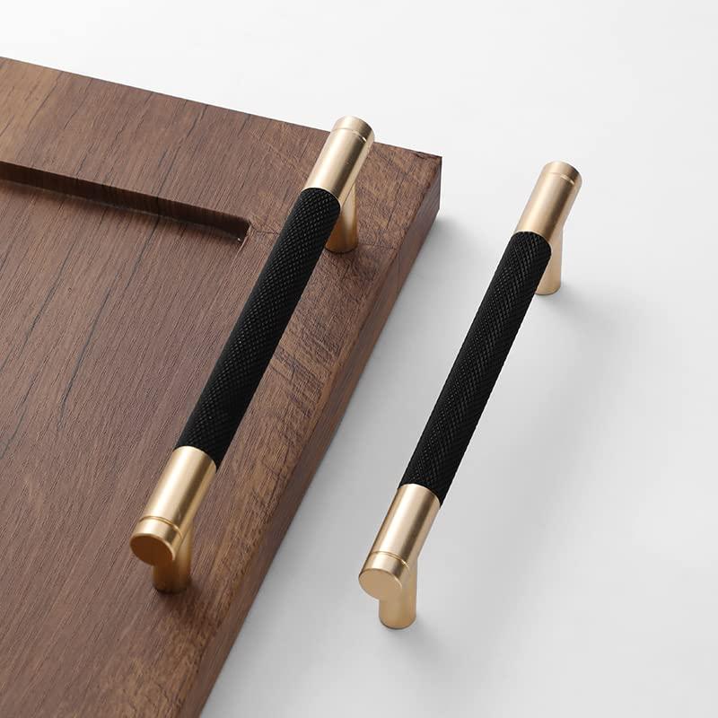 24 Pack 5 Inch 128 mm Bar Cabinet Pulls Gold and Black Knurled Handles for Brushed Gold Drawer Pulls Cupboard Aluminum Handles