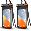 2 PCS Waterproof Phone Pouch, IPX8 Underwater Case for iPhone 15 14 13 Pro Max Plus, Galaxy S24 S23 Pixel 8a 7a Up to 8",Dry Bag for Beach Cruise Essentials, Black Orange