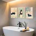 3Pcs Funny Japanese Bathroom Cat Wall Art Cute Animal Painting Picture Wall Decor Cats Lovers Prints Poster Print Artwork for Bathroom Toilet Home Decoration Framed (16"L x 12"W, Canvas)
