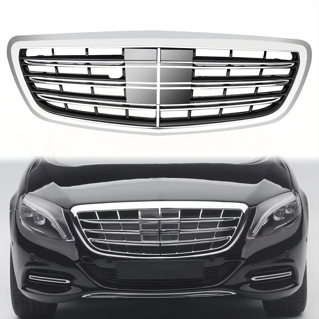S Class Grill Front Grille Compatible with Mercedes Benz with Camera Hole W222 S550 S560 S500 2014-2020 Silver