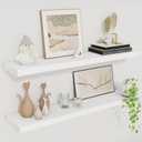 Fun Memories Floating Shelves for Wall, 30" Rustic Wood Deep Wall Mounted Shelves with Invisible Brackets for Decor & Storage, Floating Shelf for Living Room, Bathroom (White, Set of 2)