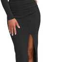 oten Women Casual Long Sleeve Cutout Twist Front Side Slit Ribbed Knit Party Bodycon Midi Dresses (Large, Black)