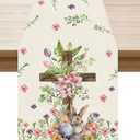 XCHI Watercolor Bunny Cross Colorful Eggs Flowers Leaves Rabbits Easter Table Runner Table Decoration for Party Home Kitchen Dining Holiday Decor 13x108 Inch