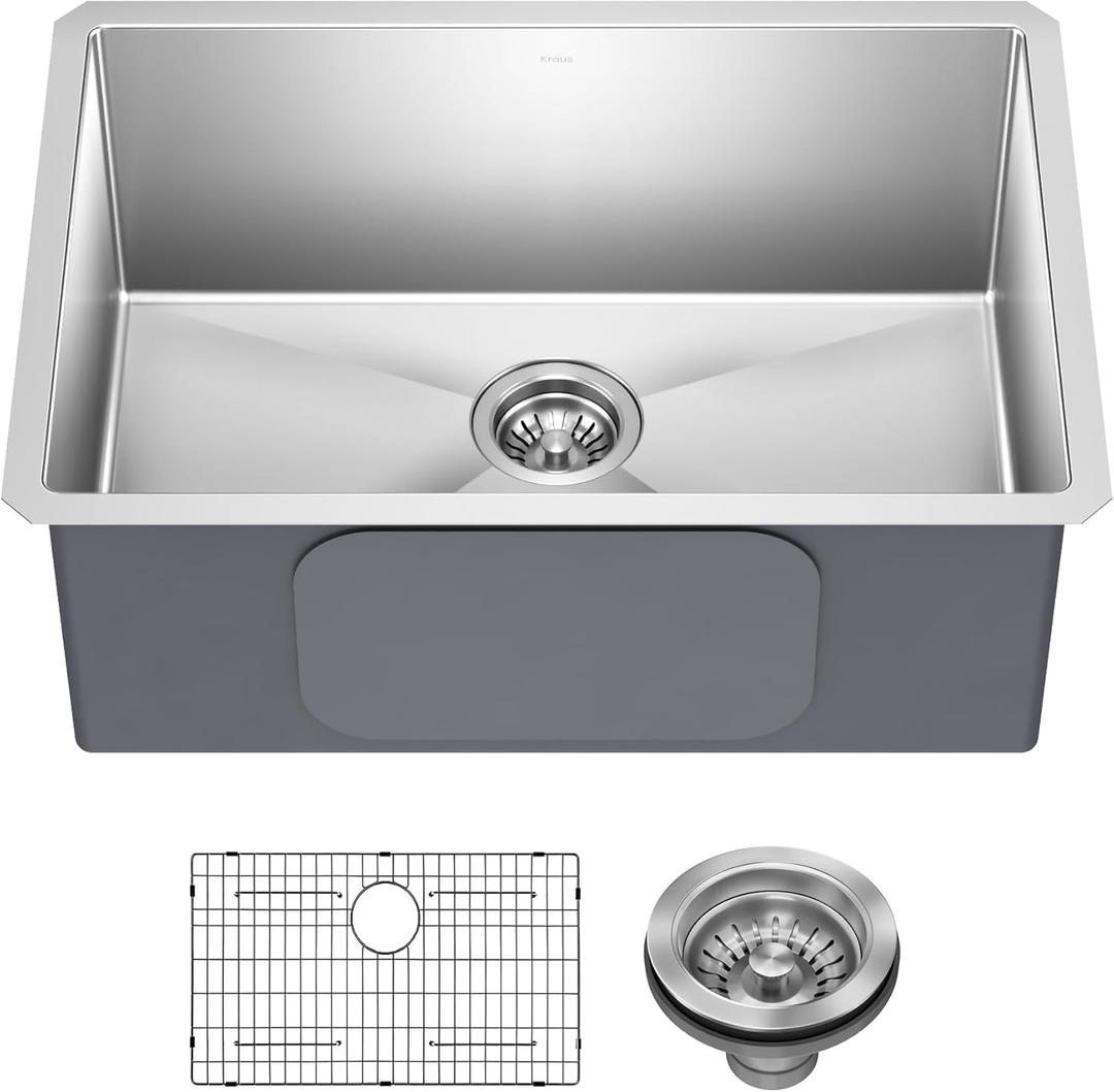 KRAUS Standart PRO 26-inch 16 Gauge Undermount Single Bowl Stainless Steel Kitchen Sink, KHU100-26