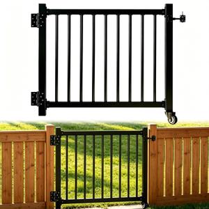 4FT Wide Galvanized Steel Deck Gate Kit Fits 36" H Railings, Cut-to-Fit Black Textured Finish Outdoor Gate with Latch & Hinges for Deck, Patio, Garden, Courtyard, Porch