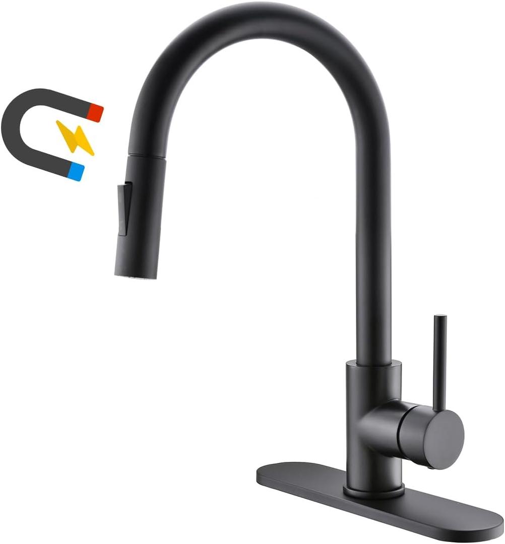 Havin Black Kitchen Faucet with Pull Down Magnetic Sprayer, High Arc Stainless Steel Material, with cUPC Ceramic Cartridge,with 10" Deck Plate,Fit for 1 or 3 Holes Kitchen Sink or Laundry Sink,Black