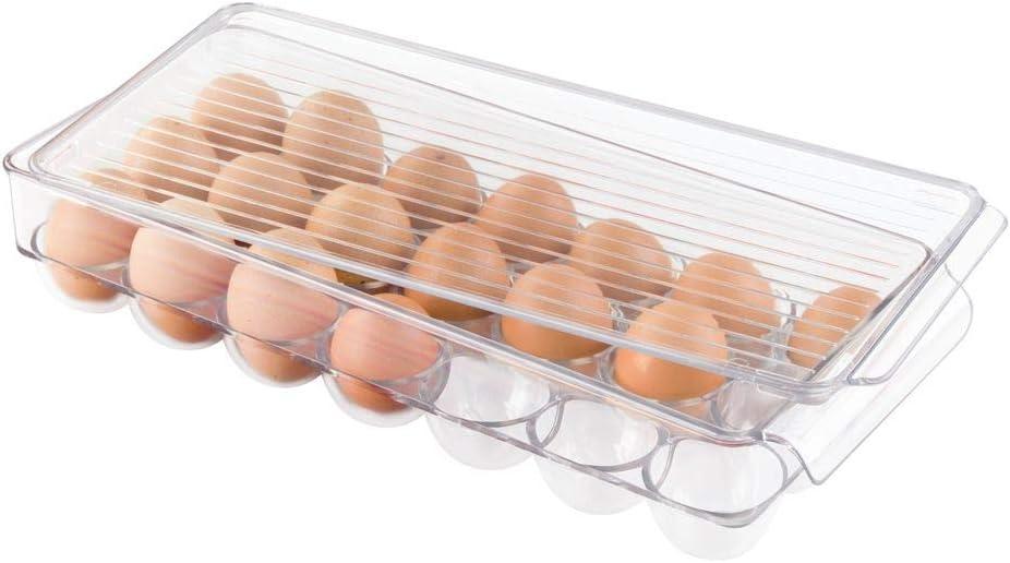 iDesign Plastic Egg Holder Fridge Organizer with Front Handle  14.57" x 6.25" x 3", Clear