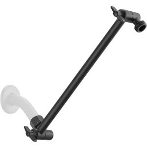 11 Inch Adjustable Shower Head Extension Arm With Locking Set Screw, Singing Rain Brass Matt Black Angle Height Adjustable, Easy To Install, G1/2 Universal Connector Compatible (Matt Black)