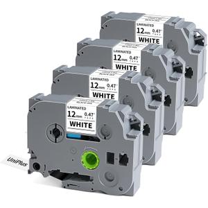 Tz Tape 12mm 0.47 Inch Laminated White TZe-231 TZe231 Label Tape Replace for Brother P Touch Label Maker Refills Compatible for PT-D210 H110 PT-D220 PT-1280 1290 PT-1880, Black on White, 4 Pack