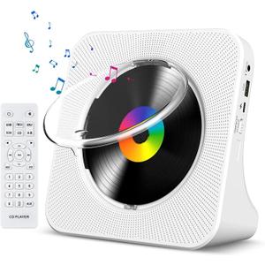 Gueray CD Player Portable Bluetooth Desktop CD Player for Home with Timer Built-in HiFi Speakers with LCD Screen Display Boombox FM Radio USB Type-c (White)