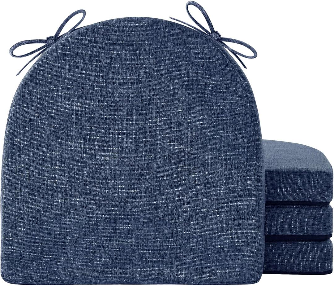 Chair Cushions for Dining Chairs with Ties and Removable Cover, Dining Kitchen Chair Pads with Non-Slip Bottom, High-Resilience Indoor Seat Cushions, 16'' x 16'' x 2'', Set of 4, Navy