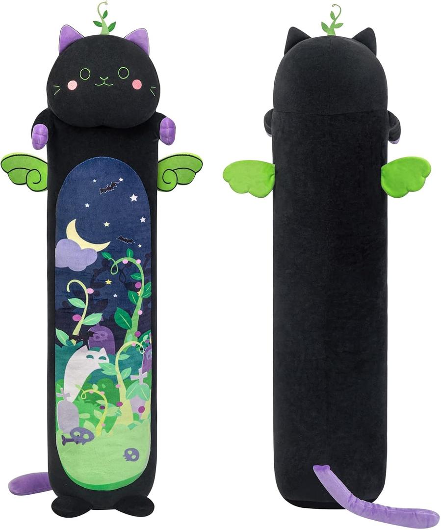 Mewaii Long Cat Plush 5 Sizes, 120% Extra Filling Giant Plushness Kids Body Pillow, Kawaii Cute Black Cat Stuffed Animals Plushies, Big Long Body Pillow Black Cat Plush Gift for Girls 53