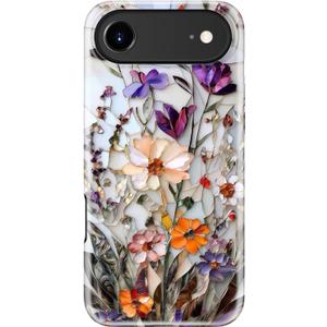 for iPhone Air Case Cute - Wireless Charging Compatible - Dual-Layer Hard Shell + Silicone Cover - Aesthetic Protective Phone Case for iPhone 17 Air - Marble Pressed Flowers