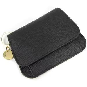 Small Wallet for Women RFID Blocking Genuine Leather Slim Keychain Wallet Tri-Fold Card Case with Coin Pocket(Black)