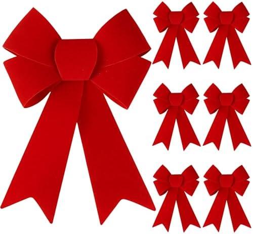 Sggvecsy 12 Pcs Christmas Red Bow 12 x 9 Inches Wreath Bows Christmas Velvet Bows Large Xmas Tree Decorations PVC Hanging Ornaments Handmade Crafts for Home Indoor Outdoor Fence Stairs Railing Party