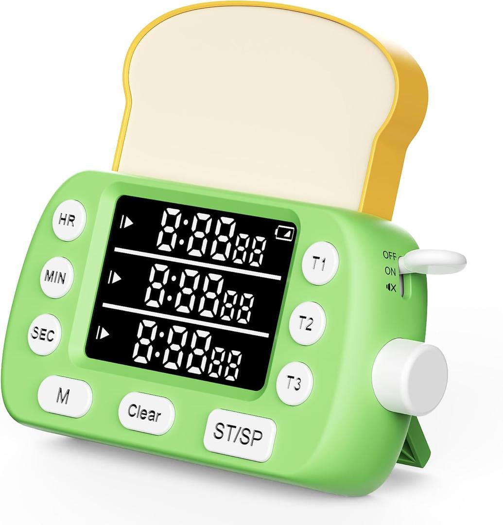 Digital Kitchen Timer for Cooking - 3 Channel Countdown Timer and Stopwatch with Strong Magnets,Silent Mode, LED Display, Memory, Timers for Cooking, Oven, Egg, Baking, Grilling, Teaching