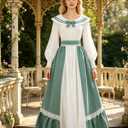Victorian Dress for Women 2-piece Renaissance Costume Tea Party Ball Gown (Blue, XXL)