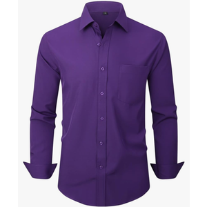 Men's Dress Shirts Long Sleeve Button Down Shirt Business Formal Stretch Shirt Regular Fit with Pockets L