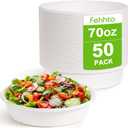 50-Pack 70oz Extra Large Disposable Paper Salad Bowls, Heavy Duty Sugarcane Fiber Paper Serving Bowls for Pasta, Soup & Party Sharing, Microwave Safe