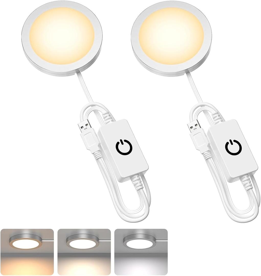 3D Printer LED Lamp Kit 2 Pack,3D Printed DIY Hardware Model Spare Parts 5V USB Powered,Wireless Puck Light Dimmable Touch Control,3 Color Warm (3000K) alanced Mixed (4000K) ol (6500K)