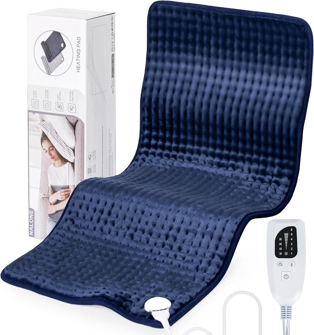 NALONE Extra Large Heating Pad for Back Pain Relief, 10FT Cord Heating Pads for Neck, XXXL Portable Electric Heated Pad, 6 Levels, Auto Shut-Off, Christmas Gifts for Women Men,17" x 33" Blue