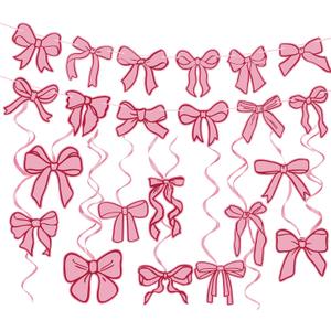 Pink Bow Birthday Decorations,Bow Banner and Hanging Swirls Decor for Coquette Baby Shower Bridal Bachelorette Party Decor