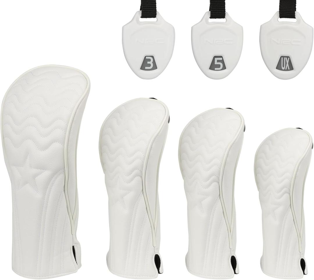4pcs or 1pc Golf Club Head Covers for Woods, Driver, Fairway, Hybrid Premium PU Leather with Interchangeable Tags & Magnetic Blade and Mallet Putter Covers