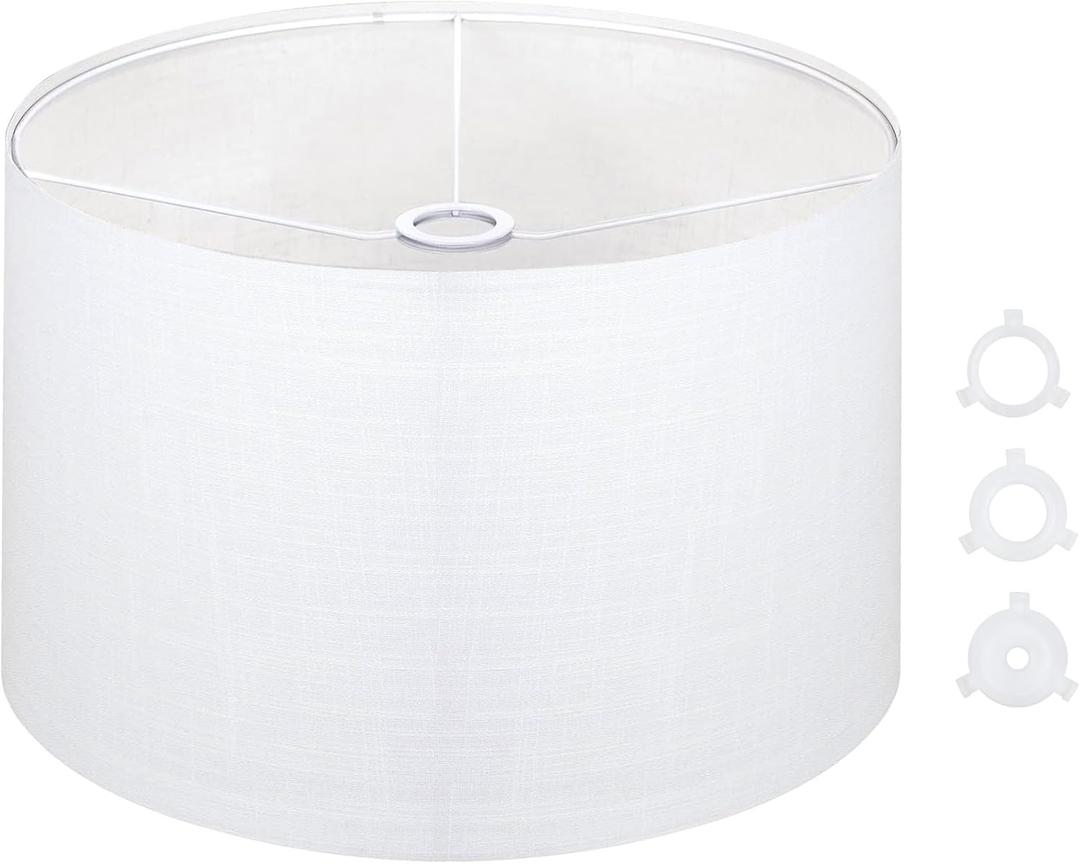 Large Drum Lamp Shades 16" Top X 16" Bottom X 10" High, Seaside village Medium Lampshades White Lampshades Natural Linen Hand Crafted, Easy Assembly RequiredLnclude E26-E14-11mm Adapter Ring