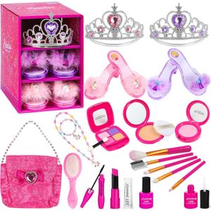 Kids Makeup Kit - Princess Dress Up Shoes, Crowns & Handbag - Pretend Play Fake Makeup Set for Girls, Ages 3-6
