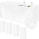 TURSTIN 4 Packs Satin Tablecloth 102 x 58 Inch Overlay Satin Table Cover Rectangle Bright Silk Tablecloth Smooth Fabric Table Decoration for Wedding Banquet Party Events, White