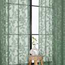 OVZME Sage Green Sheer Curtains 84 inches Long 2 Panels for Living Room, Jacquard Clip Leaf Pattern Textured Light Filtering Window Semi Sheer Voile Drapes for Bedroom, Each Panel 42 x 84 Inch