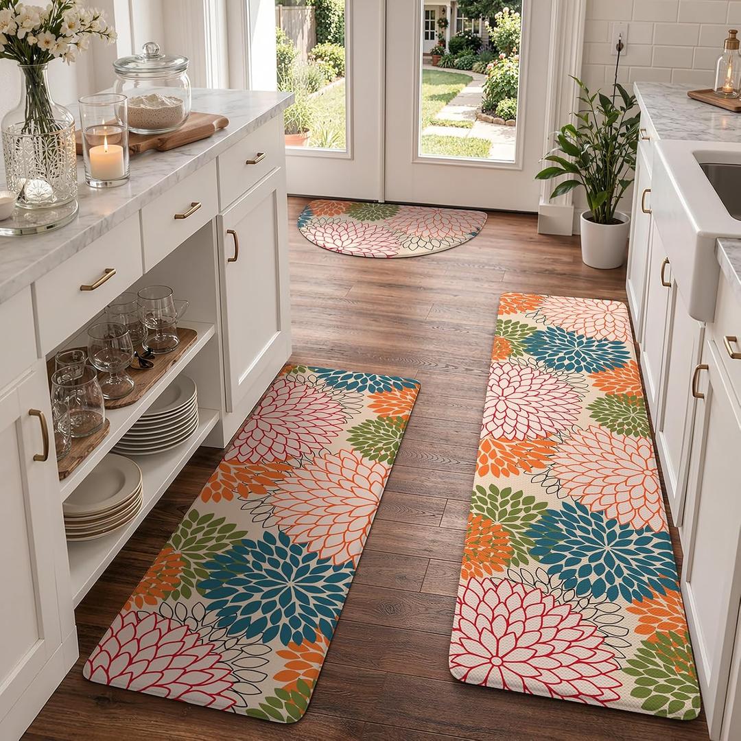 KIMODE Half Circle Anti Fatigue Mats for Kitchen Floor Rug Sets of 3, 18" x 28"+18" x 47"+18" x 59"-0.47 inches