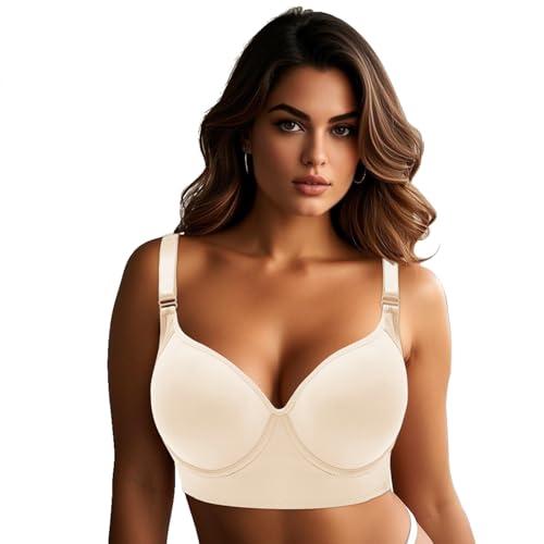 Geibiu Push up Bras for Women Deep Cup Bra Hides Back Fat Full Back Coverage Bra Plus Size (Nude 36D)