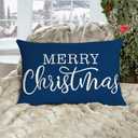 Blue Christmas Lumbar Pillow Cover 12x20 Inches for Xmas Decorations Merry Christmas Throw Pillow Covers Winter Holiday Cushion Case Decoration for Sofa Couch