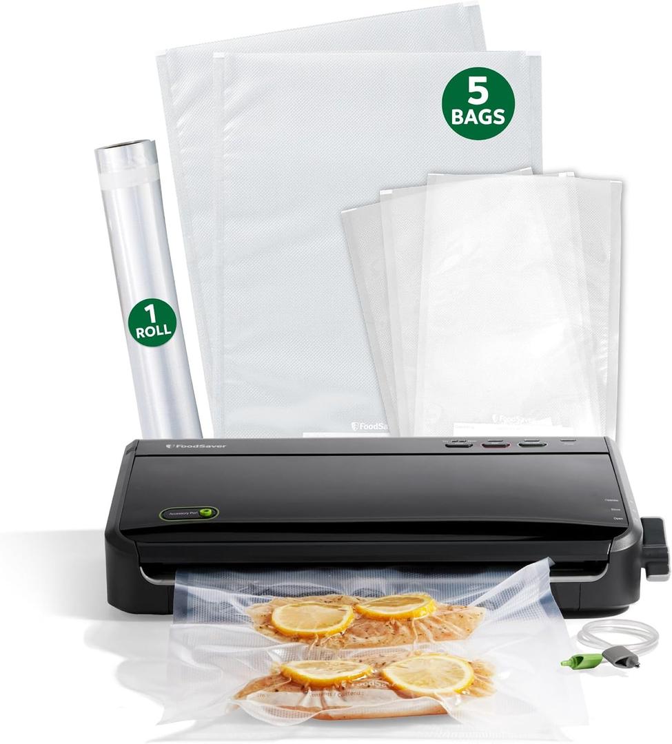 FoodSaver Vacuum Sealer Machine, Automatic Bag Detection, Sous Vide Friendly, with sealer bags, roll, handheld vacuum sealer, black