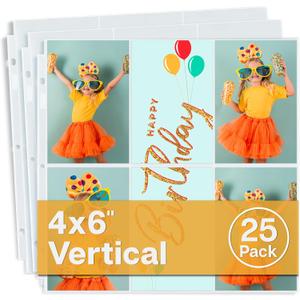 Dunwell 12x12 Scrapbook Page Protectors - 4x6 Photo Album Pages for 3-Ring Binder, (25-Pack, Vertical Layout), Holds 300 Pictures, Durable Refill Sleeves, Scrapbooking, Fits Pioneer & WRMK Albums