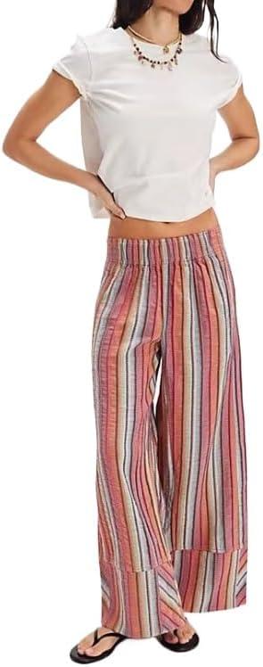Women's Wide Leg Casual Striped Pants Loose Pants Y2K Striped Casual Pants (M)