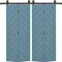 Herringbone 40 in. x 80 in. Dignity Blue Painted MDF Modern Bi-Fold Double Barn Door with Sliding Hardware Kit