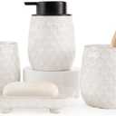 Bathroom Accessory Set 4PCS, Ceramic Bathroom Accessories Set, Bathroom Accessories Sets Complete, White Honeycomb Design, Home Apartment Modern Bath Decor Vanity Countertop, ANTIS'S HOME (Liquid)