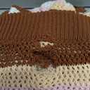 Pink Queen 2 Piece Crochet Swimsuit Cover Ups for Women Hollow Out Knitted Bathing Suit Coverup Beach Crop Top and Skirt Sets (Medium, Brown Stripe)