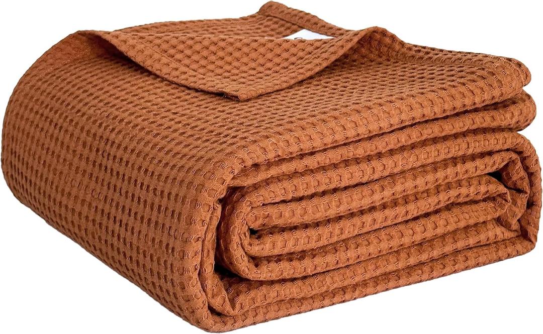 Simple&Opulence 100% Cotton Waffle Weave Throw Blanket 40"x50", Soft Lightweight Breathable Cozy Washed, Layer Blanket for Couch Bed Sofa, Farmhouse Home Decor for Adults All-Season, Rust Orange