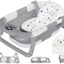 MoreFeel Collapsible Baby Bathtub for Newborn with Thermometer & 1 Hooded Towel & 1 Soft Floating Cushion,Portable Travel Bathtub with Drain Hole, Durable Foldable Baby Tubs for Infants to Toddler