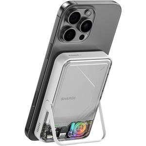 sharge ICEMAG 2 MagSafe Power Bank, 15W Qi2 Magnetic Portable Charger with Active Cooling 10000mAh Battery Pack with Foldable Stand Transparent, Design for iPhone 17/16/15/14 Series