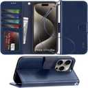 Arae Compatible with iPhone 15 Pro Max Case with Card Holder and Wrist Strap Wallet Flip Cover for iPhone 15 Pro Max 6.7 inch,Blue