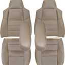 NLQR Tan Leather Driver and Passenger Side Bottom & Top Back Replacement Seat Covers & Armrest Covers Compatible with Ford F250 F350 F450 F550 Lariat 2002-2007 Compatible with Ford Excursion 2002-2005