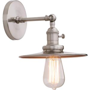 Phansthy Vintage Industrial Sconces Wall Lighting, 1-Light Wall Sconce with Switch and 7.9" Metal Shade, 180 Degree Adjustable Wall Lamp for Bedroom Living Room Kitchen (Brushed)
