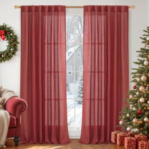 YoungsTex  Linen Curtains 84 Inch Length - Semi Sheer Drapes Light Filtering with Back Tab Rod Pocket Lightweight for Bedroom Living Room Window, 2 Panels, 52 X 84 Inch