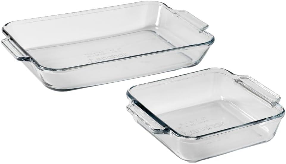 Anchor Hocking Oven Basics Cake Dish & 3 Quart Baking Dish Value Pack Tempered Glass for Even Baking, Oven Safe, Microwave Safe, Made in USA