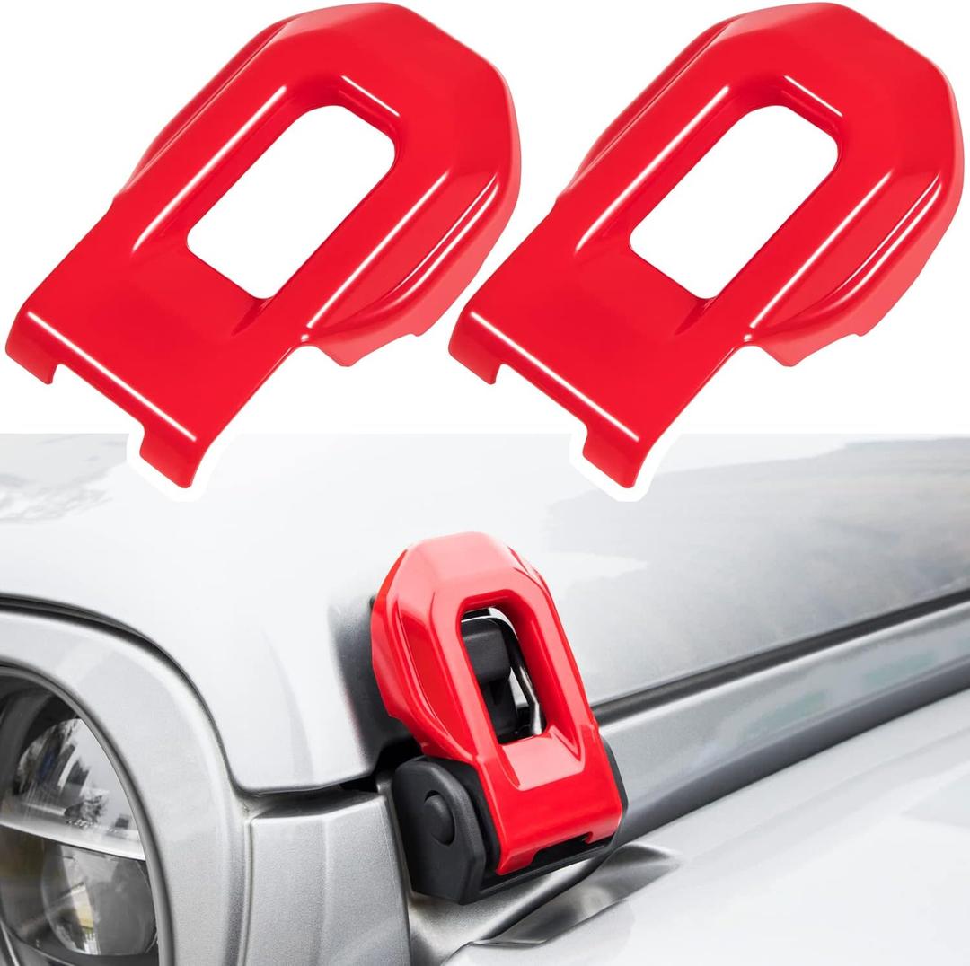 Hood Latch Lock Catch Brackets Cover for 2018-2024 Jeep Wrangler JL JLU Unlimited Sports Freedom Sahara Rubicon Gladiator JT 2-Door & 4-Door Exterior Accessories Decoration (Red 2PCS)