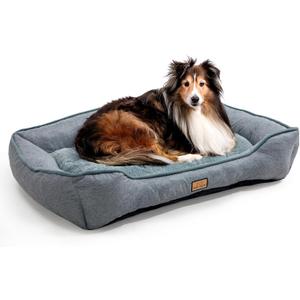 Dog Bed for Large Medium Dogs 31.5 Inch, Washable Plush Pet Sofa for Dogs & Cats, Soft Rectangle Cat Bed with Non-Slip Base (Grey)